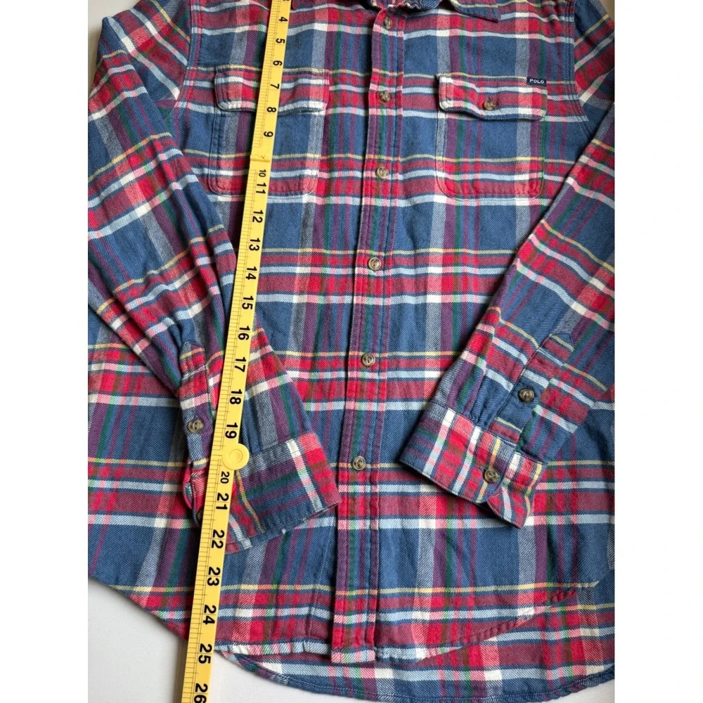 Polo Ralph Lauren Boys Flannel Shirt Plaid Button Down Blue Red Large 14-16
